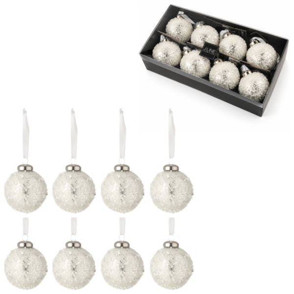 J-Line kerstballen glas Pearl 6 cm set van 8