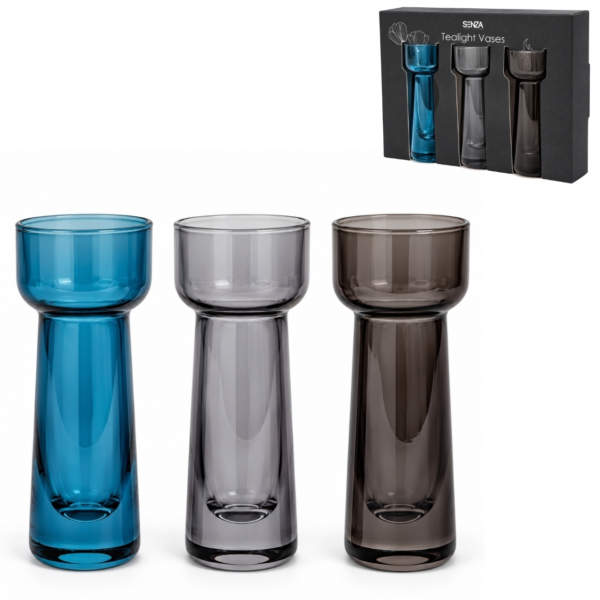 SENZA theelichthouder/vaas blauw 10 cm set van 3