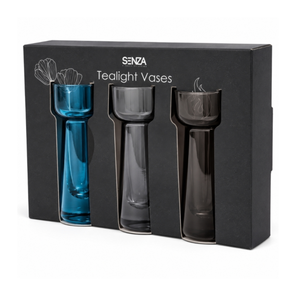 SENZA theelichthouder/vaas blauw 10 cm set van 3