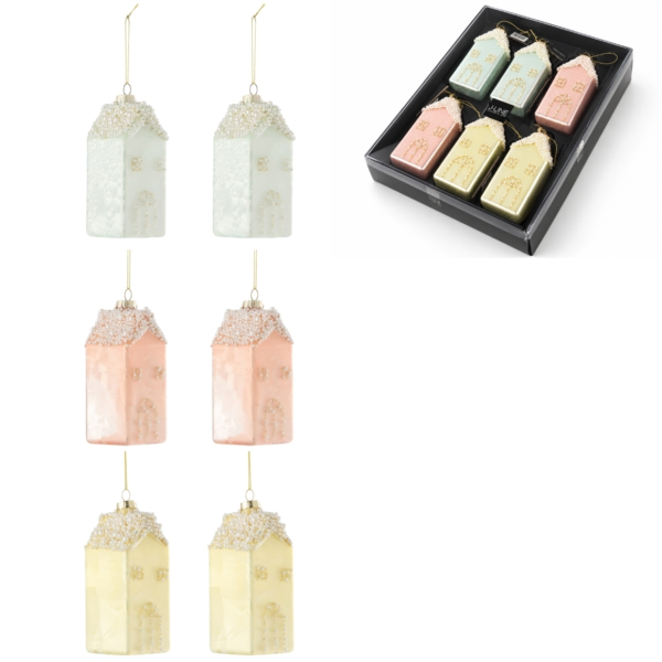 J-Line kerstballen glas House 12 cm set van 6