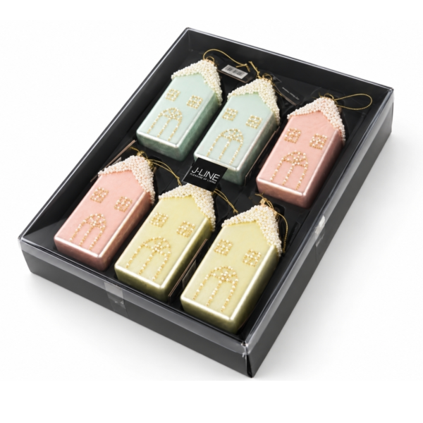 J-Line kerstballen glas House 12 cm set van 6