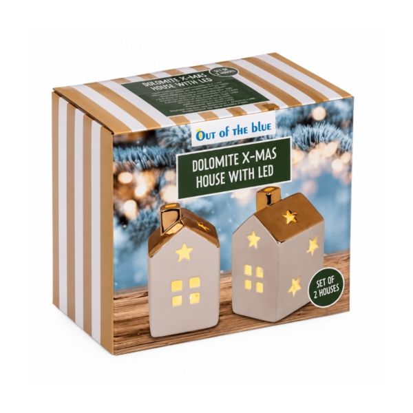 Out of the Blue kersthuisje LED 10 cm set van 2