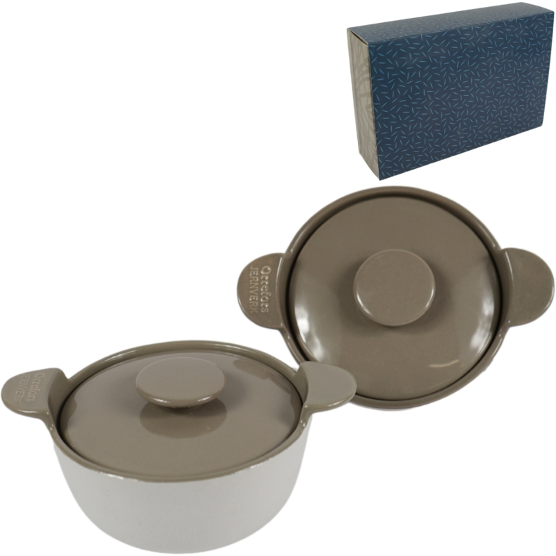 Orrefors Jernverk Schale mit Deckel weiß/taupe 12,5 cm 2er Set