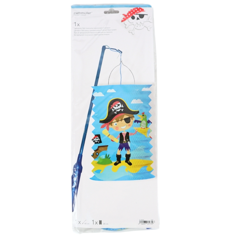 Lampion met licht piraat op batterij blauw 40 cm