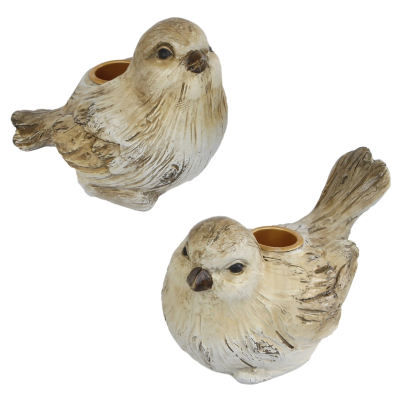 Kandelaar Bird Jack crème/bruin 13,5 cm 4 assorti