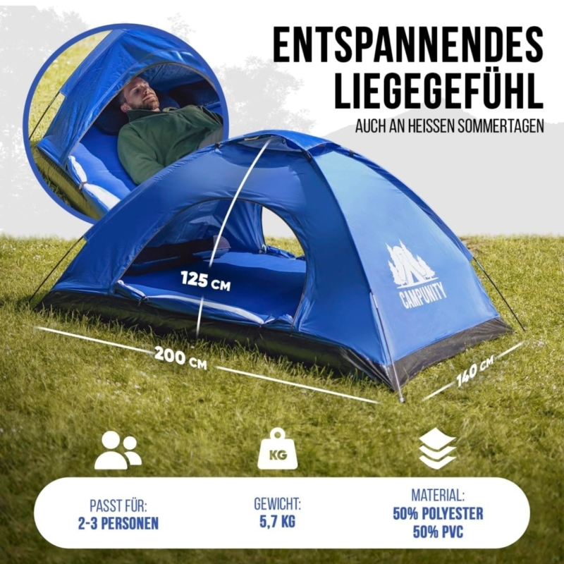 Campunity tent met geïntegreerd luchtbed 230 cm