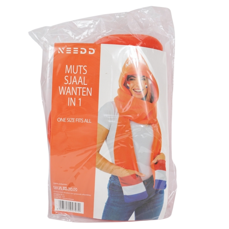 3 in 1 muts, sjaal & wanten oranje