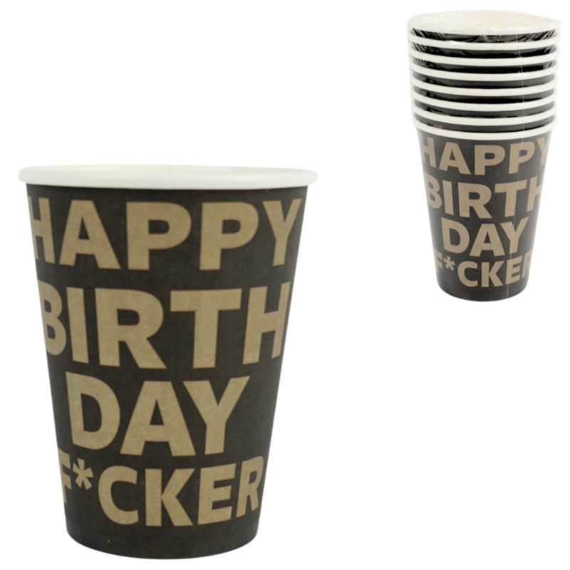 Kartonnen bekers Happy Birthday F*cker 350 ml 8 stuks