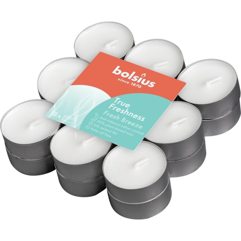 Bolsius theelichten True Freshness anti-tabak 3,9 cm 18 stuks