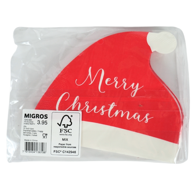 Migros Servietten Weihnachtsmütze Merry Christmas 31,5 x 31,5 cm 3-lagig 20 Stück