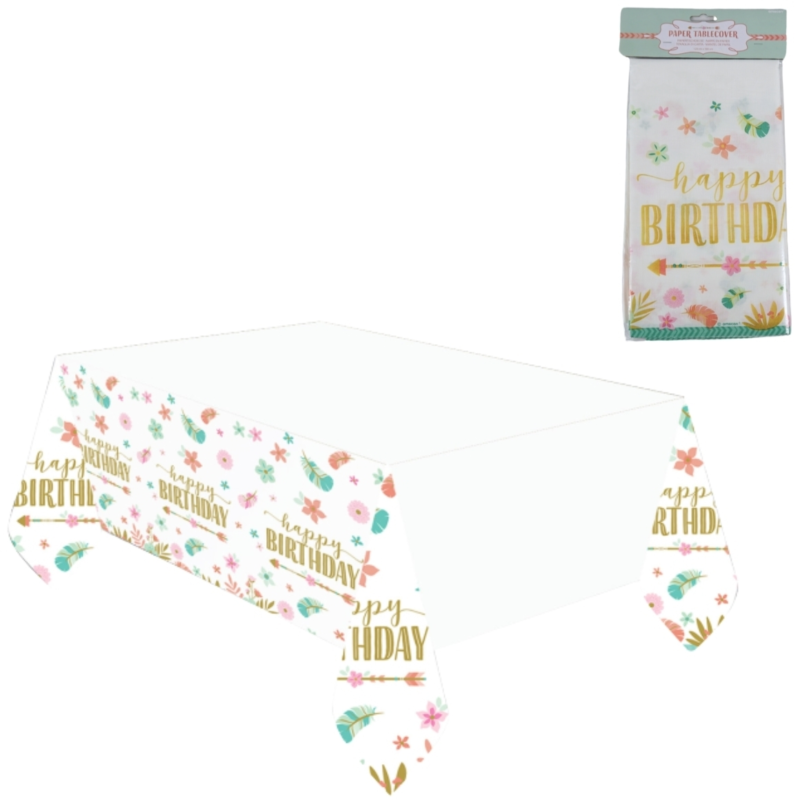 Tischdecke Happy Birthday weiß  120 x 180 cm