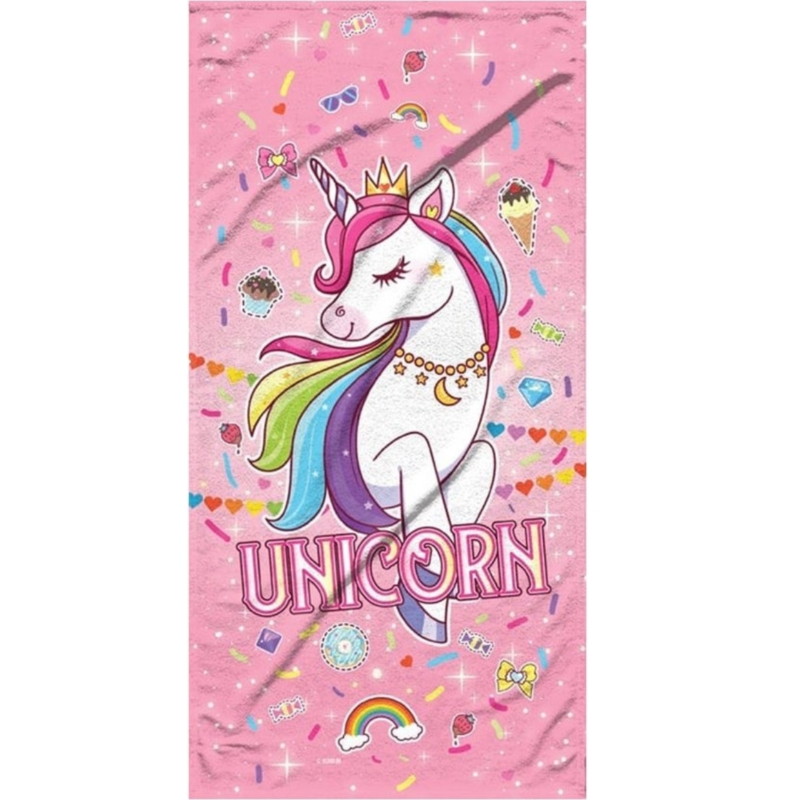 Strandlaken Unicorn roze 75 x 150 cm
