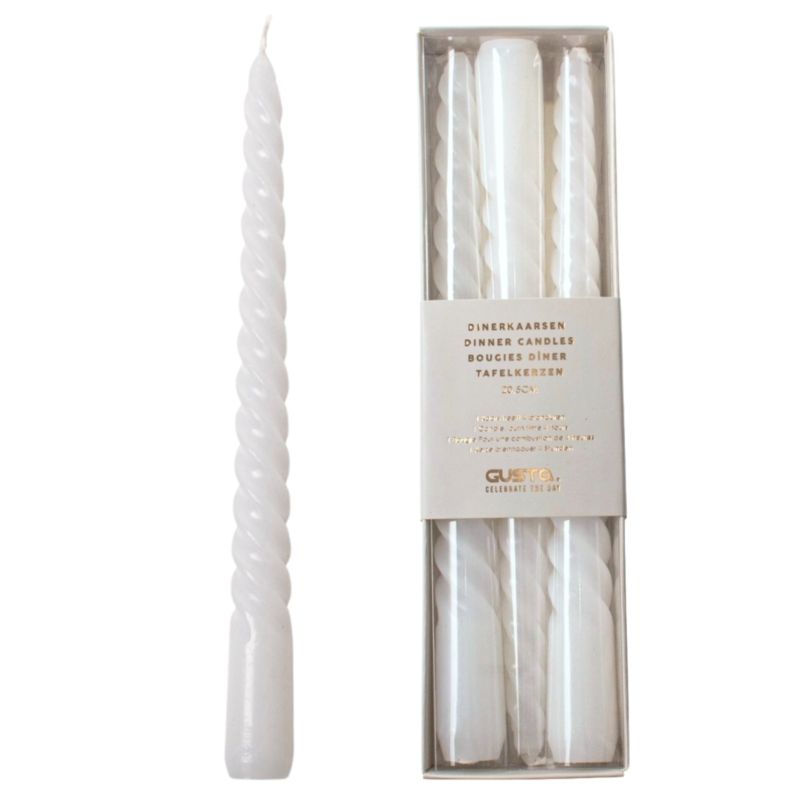 Gusta dinerkaarsen Swirl wit 25 cm set van 3