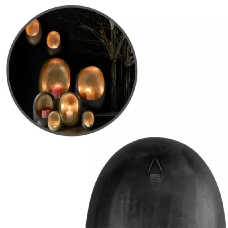 Theelichthouder Marrakech Egg zwart/koperkleurig 40 cm