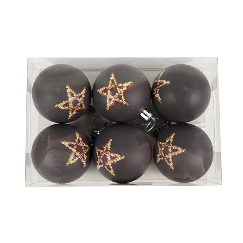 Kerstbal Pentagram grijs 6 cm set van 6