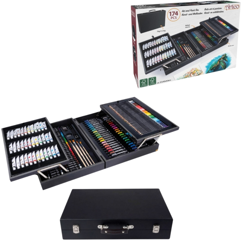 Schilderset in houten koffer 174-delig