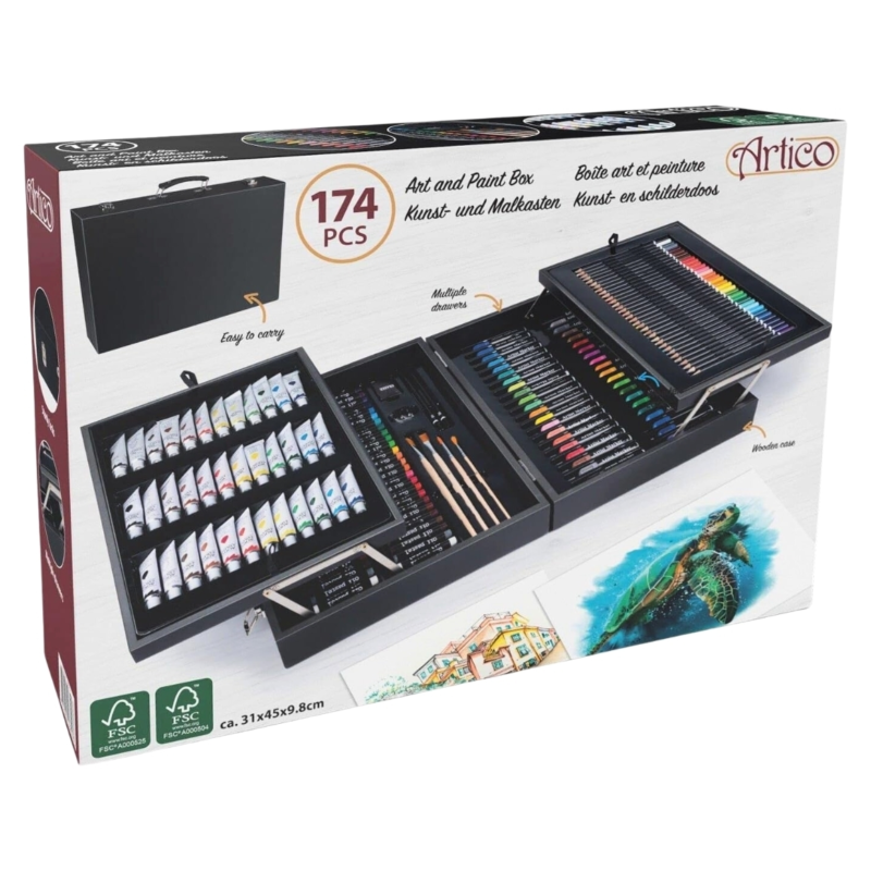 Schilderset in houten koffer 174-delig