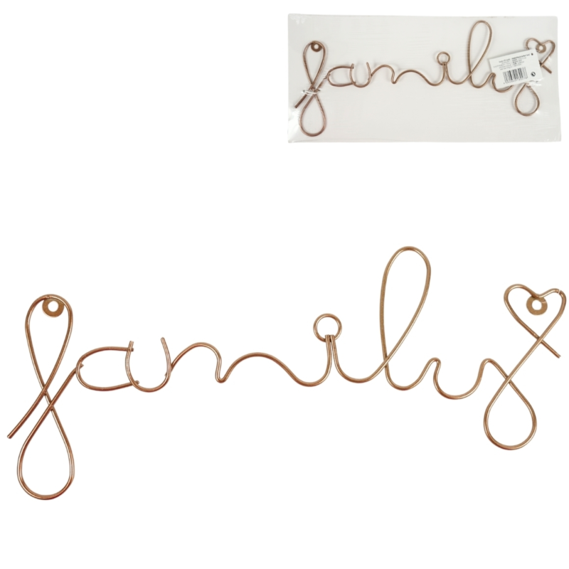 Wanddecoratie letters Family metaal roségoudkleurig 38 cm