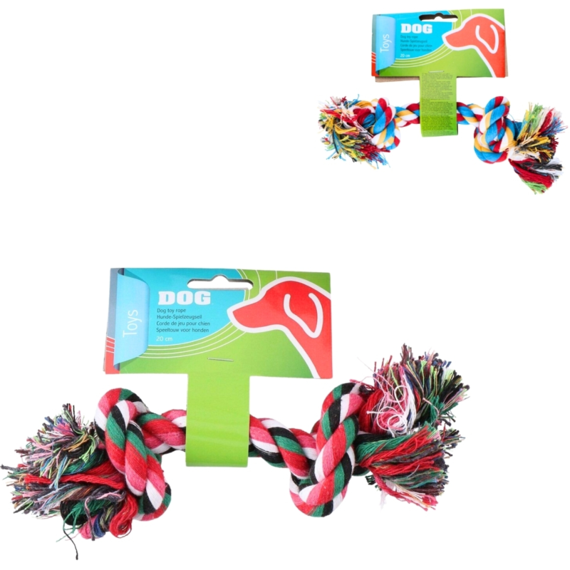 Hondentouw 2 knoops 20 cm 2 assorti