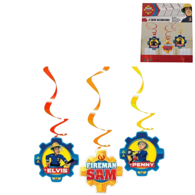Spiraal hanger Fireman Sam 60 cm set van 6