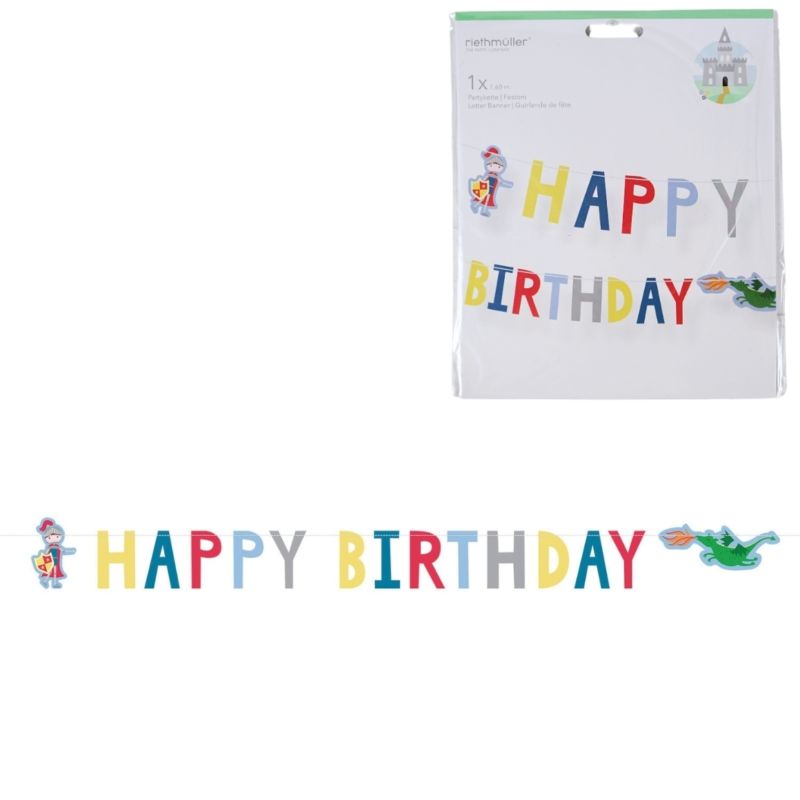Girlande Happy Birthday Ritter 160 cm