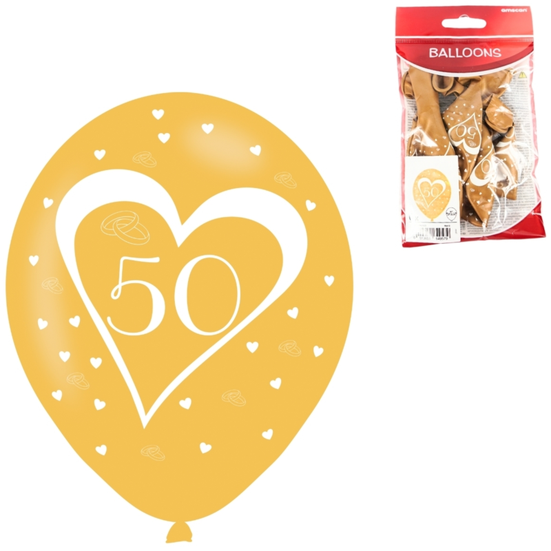 Ballonnen gouden bruiloft 50 jaar 27,5 cm 6 stuks