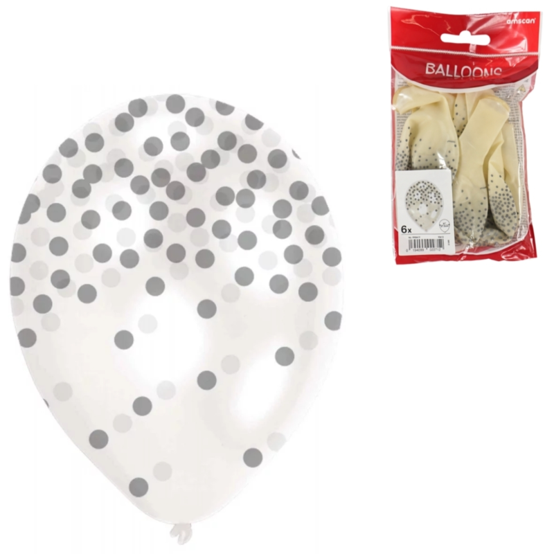 Amscan ballonnen met confetti zilverkleurig 27,5 cm 6 stuks