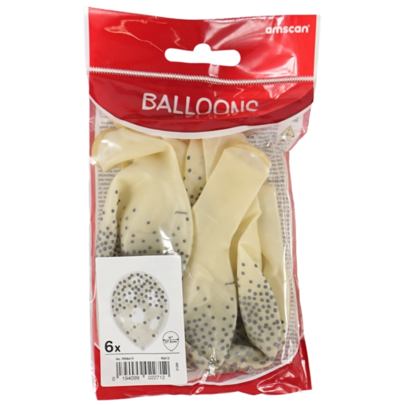 Amscan ballonnen met confetti zilverkleurig 27,5 cm 6 stuks