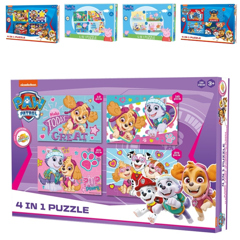 Paw Patrol/ Peppa Pig 4 in 1 Puzzel 30 cm 5 assorti