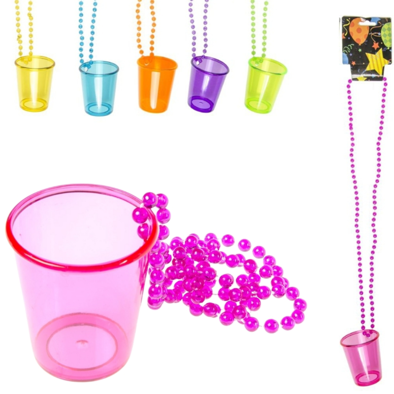 Shotjes glas met ketting 50 ml 6 assorti