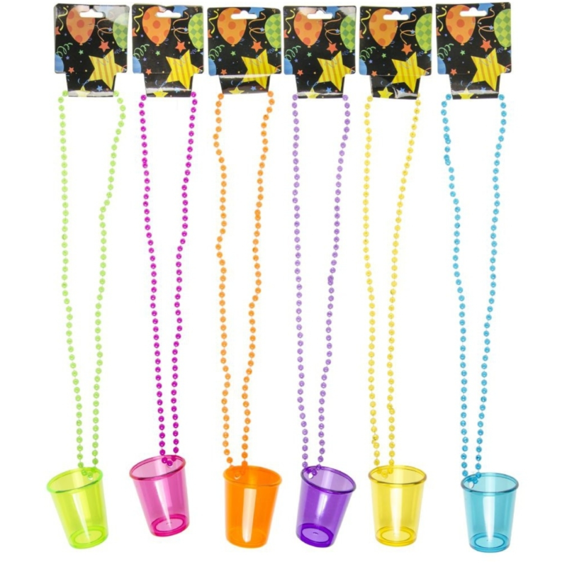 Shotjes glas met ketting 50 ml 6 assorti