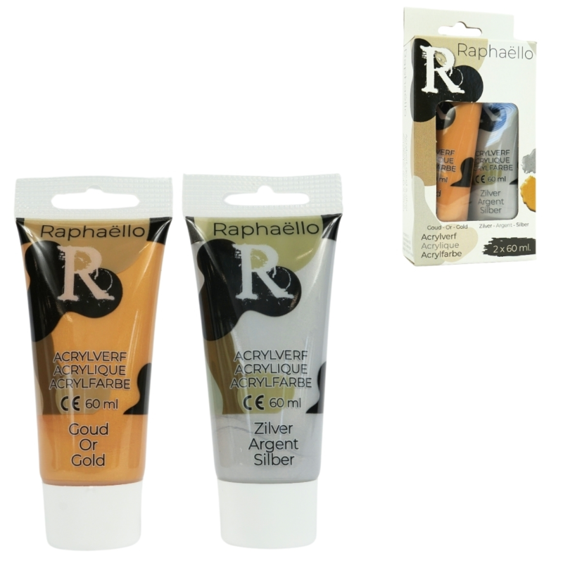 Raphaëllo acrylverf goud en zilver set 2 x 60 ml