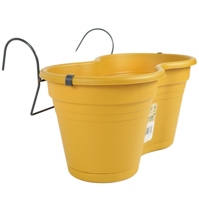 Bloempot met haak kunststof geel 37 cm