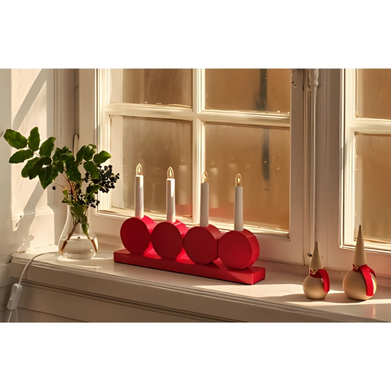 LED Adventsleuchter Holz Rot 34,5 cm