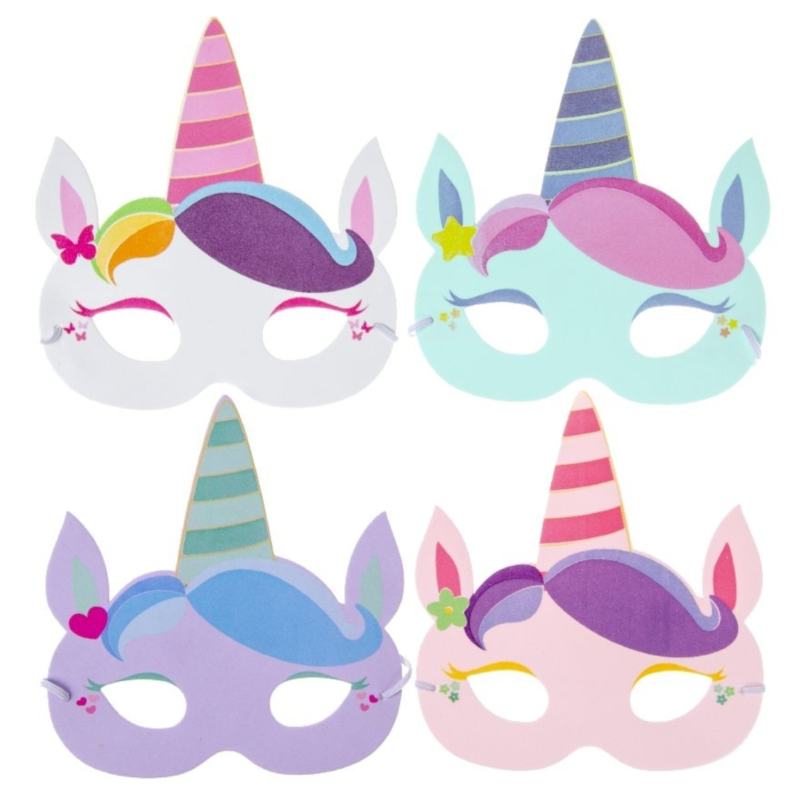 Foammasker eenhoorn 18,5 cm 4 assorti