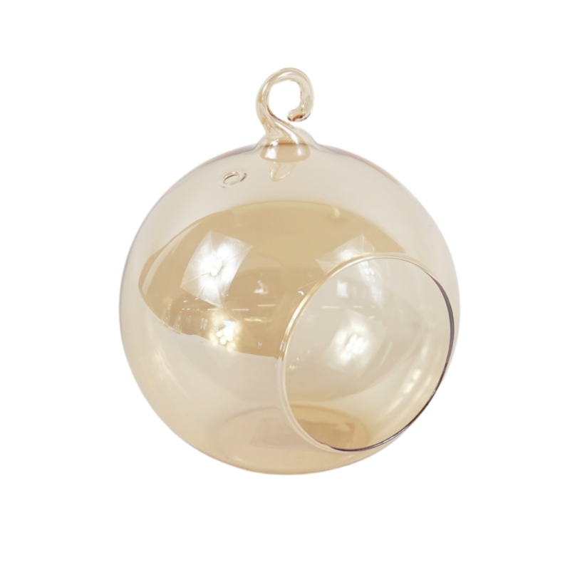 Teelichthalter Glaskugel Bernstein 10 cm