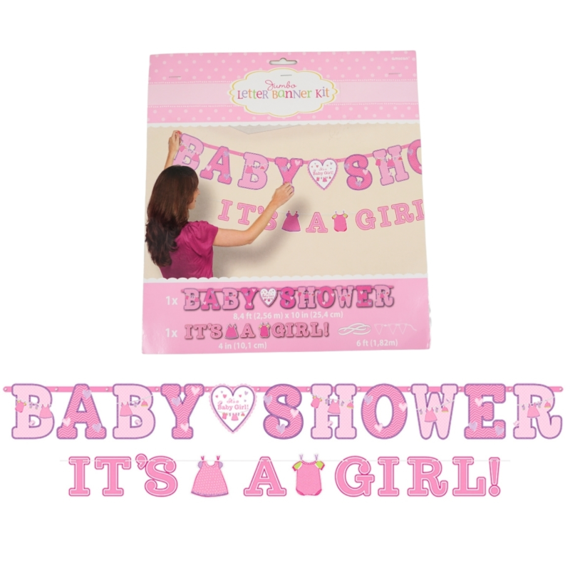 Letterslinger Baby Shower/Its a Girl roze set van 2