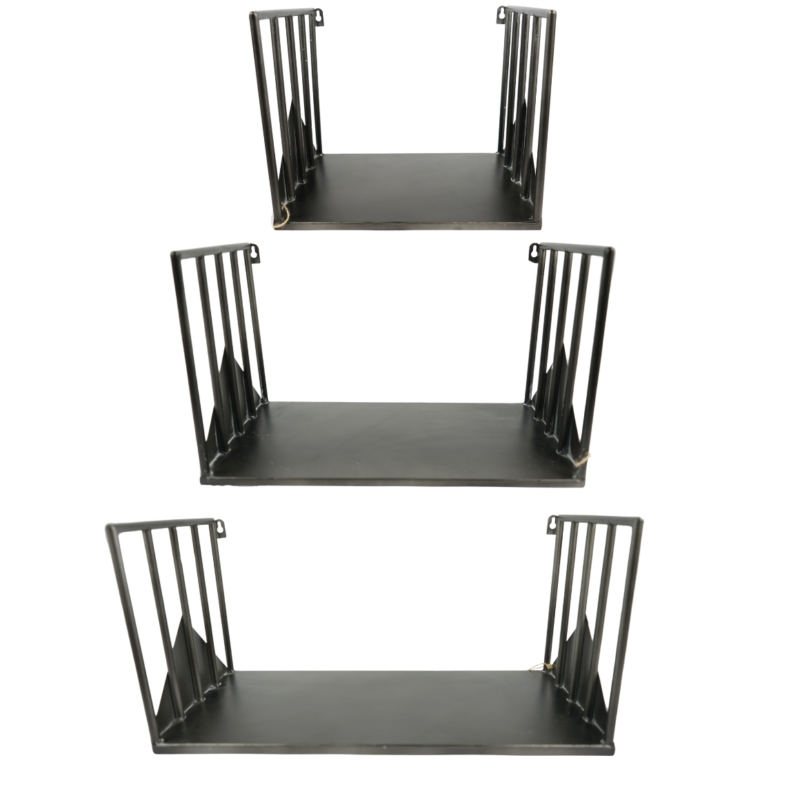 Wandrek metaal zwart 52 cm set van 3