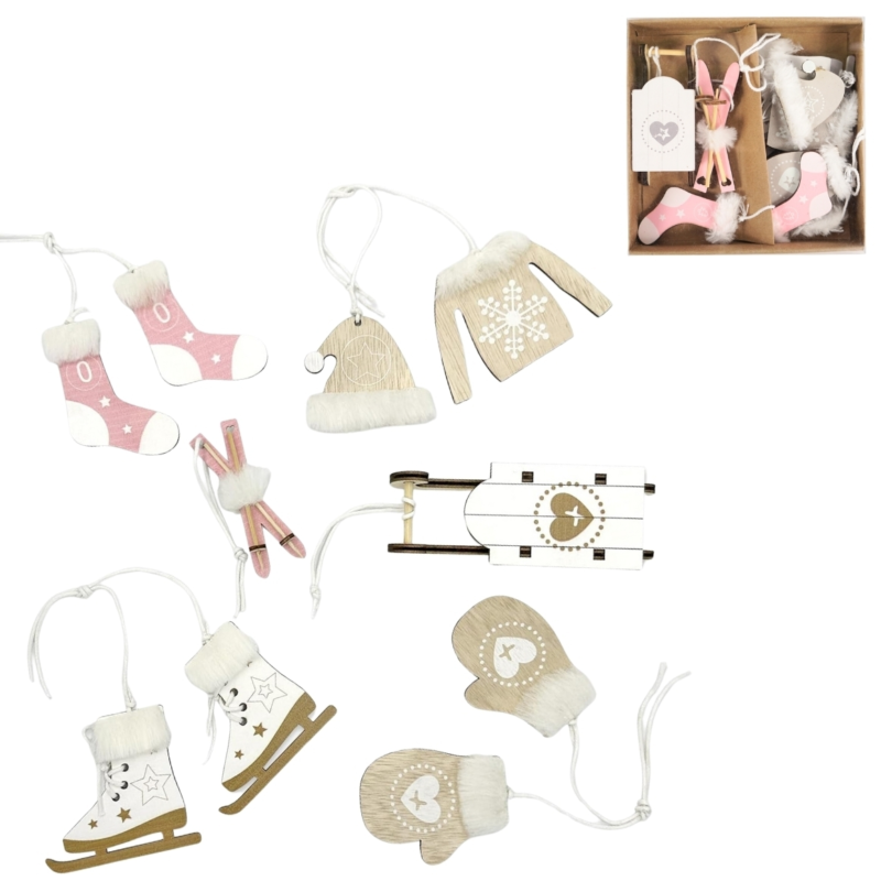 Deco Heitmann Weihnachtsanhänger Holz rosa/beige 10 cm 6er Set