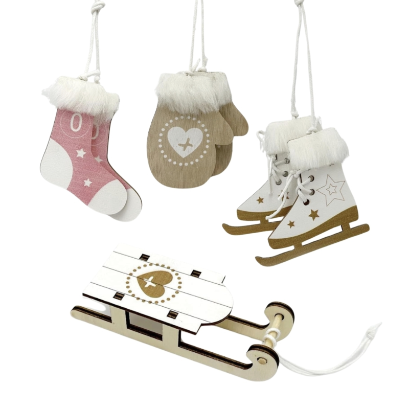 Deco Heitmann Weihnachtsanhänger Holz rosa/beige 10 cm 6er Set
