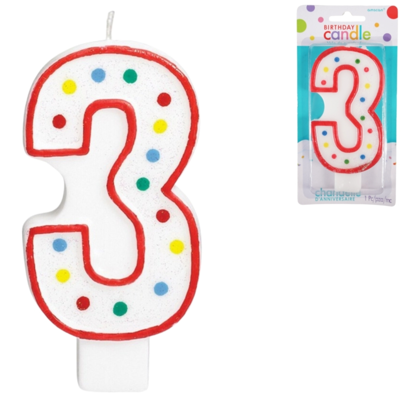 Amscan taartkaars cijfer 3 wit 13 cm