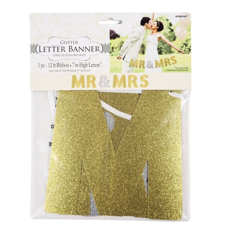 Letterslinger Mr & Mrs goud-/zilverkleurig 365 cm