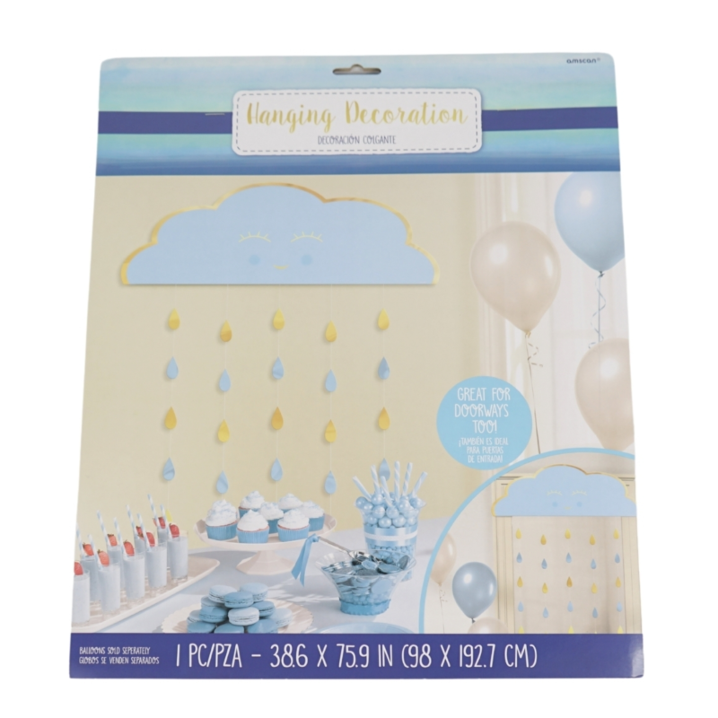 Deurgordijn babyshower blauw/goudkleurig 193 cm