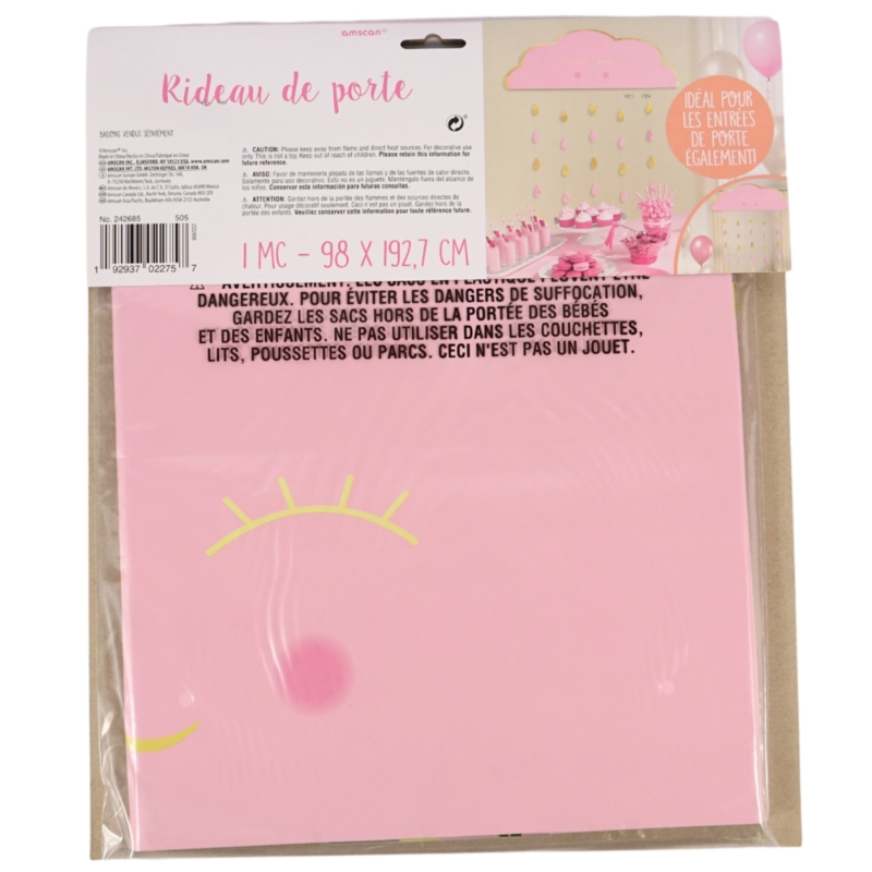 Deurgordijn babyshower roze/goudkleurig 193 cm