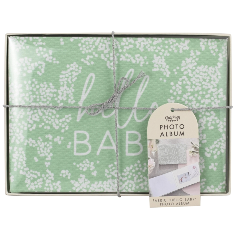 Ginger Ray fotoalbum Hello Baby linnen groen 21 cm