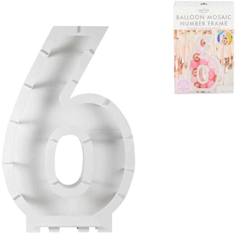 Ginger Ray ballon mozaiek 6 cijfer wit 85 cm