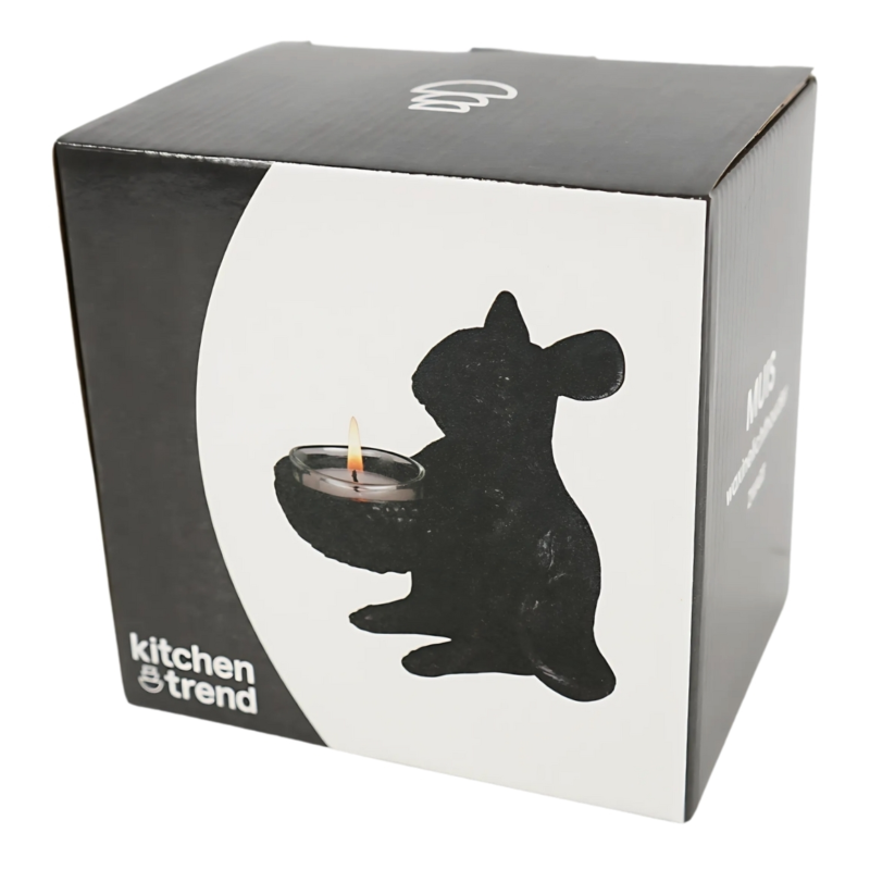 Teelichthalter Maus schwarz 12,5 cm