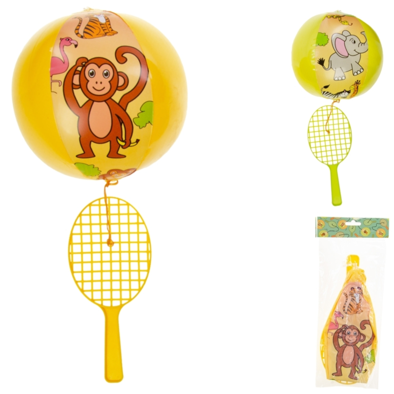Tennisracket met bal aan elastiek safari 24 cm 2 assorti