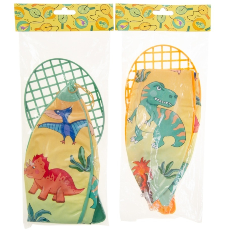 Tennisracket met bal aan elastiek dino 24 cm 2 assorti