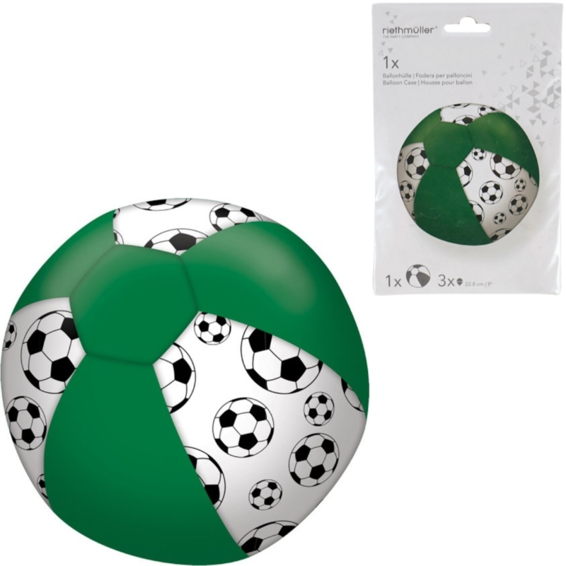 Ballonhoes met 3 ballonnen voetbal groen 23 cm